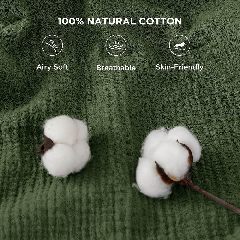 Bedsure 100% Cotton Muslin Blankets for Adults, Large Throw, Olive Green