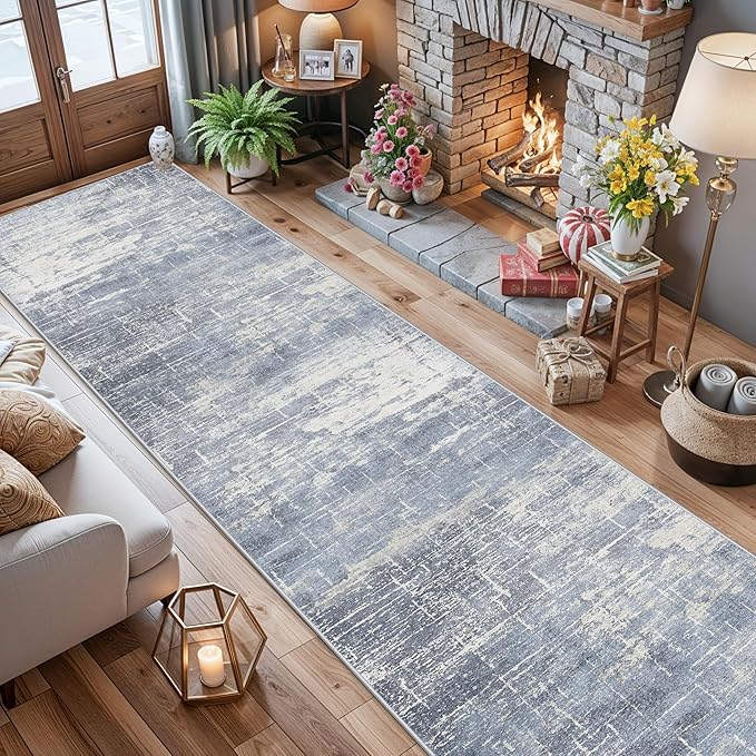 Washable Abstract 14ft Runner Rug: Non-Slip Low-Pile Rug Runner Soft Beside - Image 4