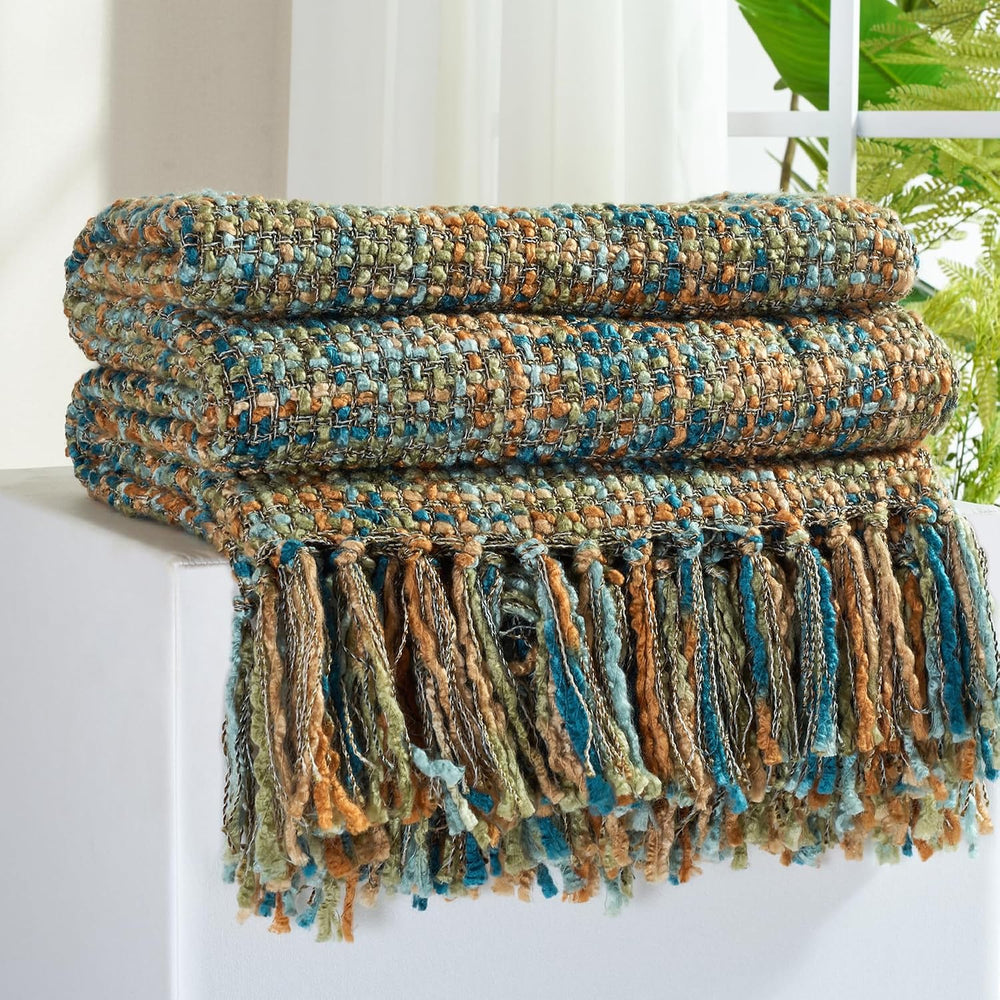 Multi-Color Cable Woven Throw Blanket for Couch - 50"X60"