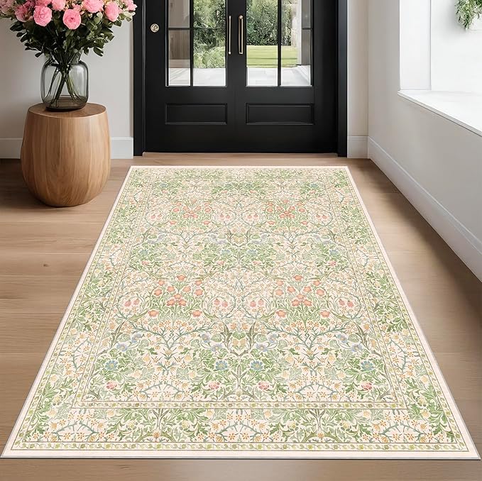 Hazo Haus Beige Green Bedroom Rug 5x7 Area Rug - Image 8