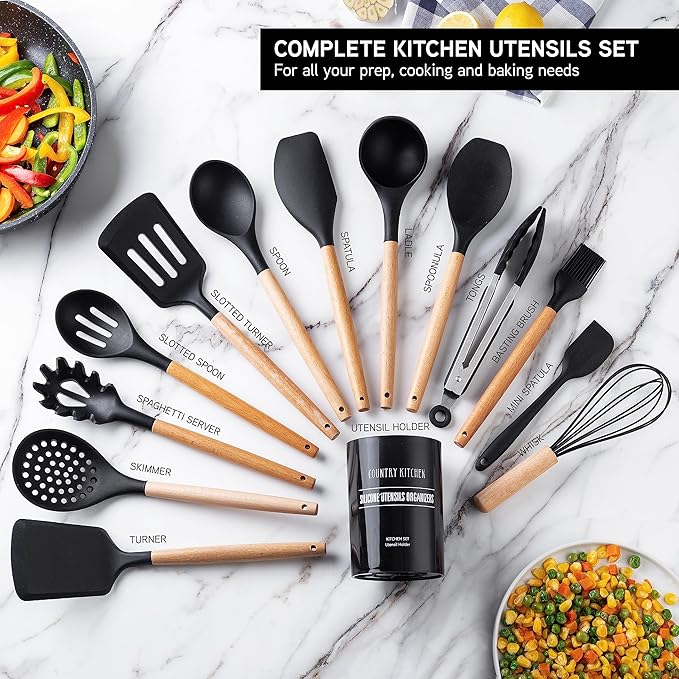 Country Kitchen Non Stick Silicone Utensil Set - Image 2