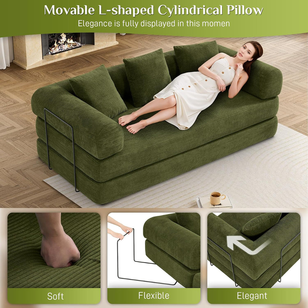 DAMAIFROM Convertible Sleeper Sofa Bed Floor Boneless Couch, Olive Green