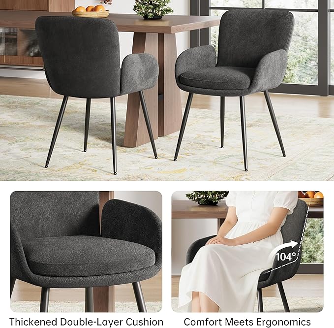 VKNOW Modern Dining Chairs Set of 2, Upholstered Dining Room Chair with Armre...