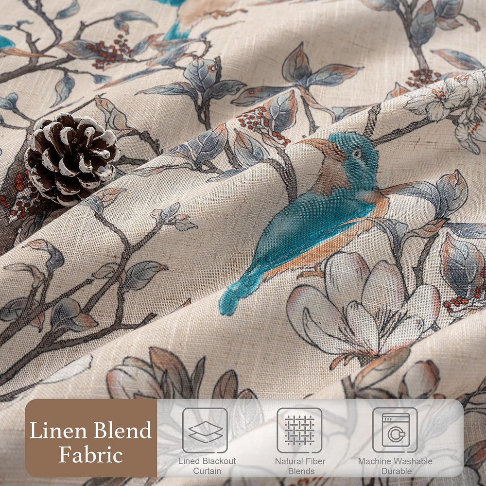 DriftAway 100% Blackout Vintage Floral Linen Curtains Double Layer Farmhouse ...