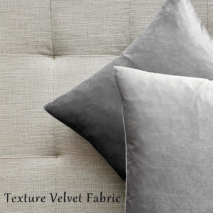 GIGIZAZA Big Velvet 24x24 Pillow Covers Silver Grey Pack of 2 Square Modern - Image 4