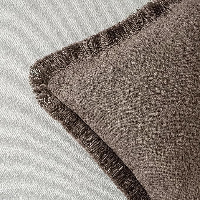MIULEE Decorative Throw Pillow Covers Neutral Linen Fringe Throw Pillows Euro - Image 3