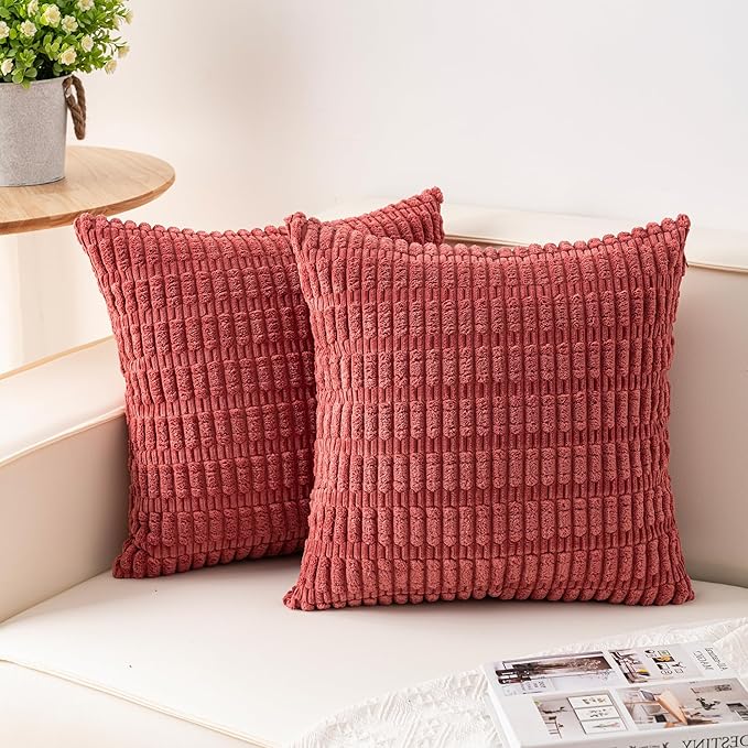 Pack of 2 Corduroy Decorative Throw Pillow Covers 24x24 Inch Soft Striped by Unknown