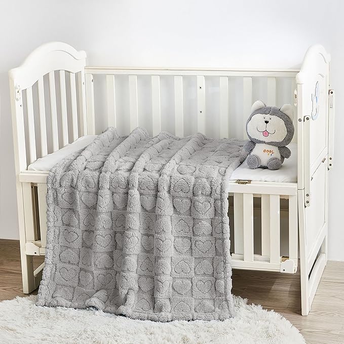 Yurhap Fleece Baby Blanket Heart Checkered, Ultra Soft Cozy Baby Blankets - Image 2