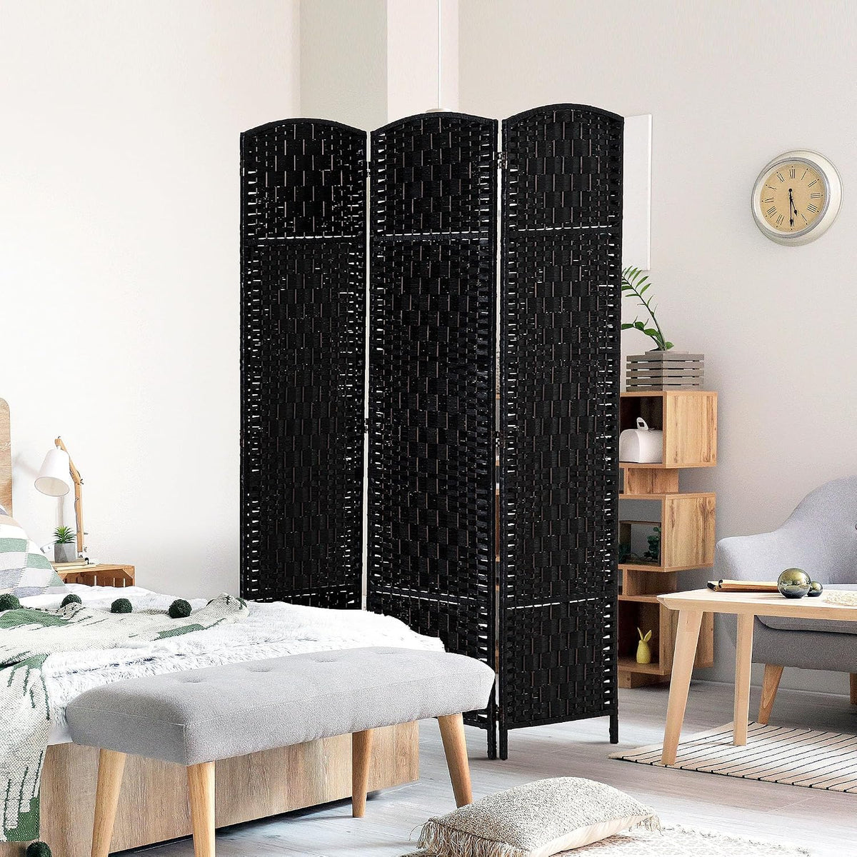 homcom room divider 3-panel, 6ft-tall folding privacy screen shown in use