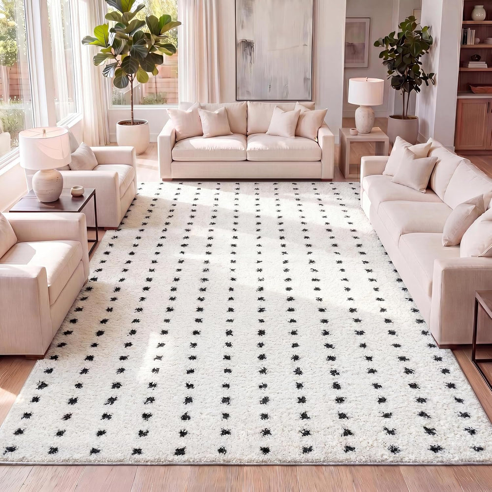 JONATHAN Y Pele Modern Geometric Dot Shag White/Gray Indoor Area Rug, 5x8, Bo...