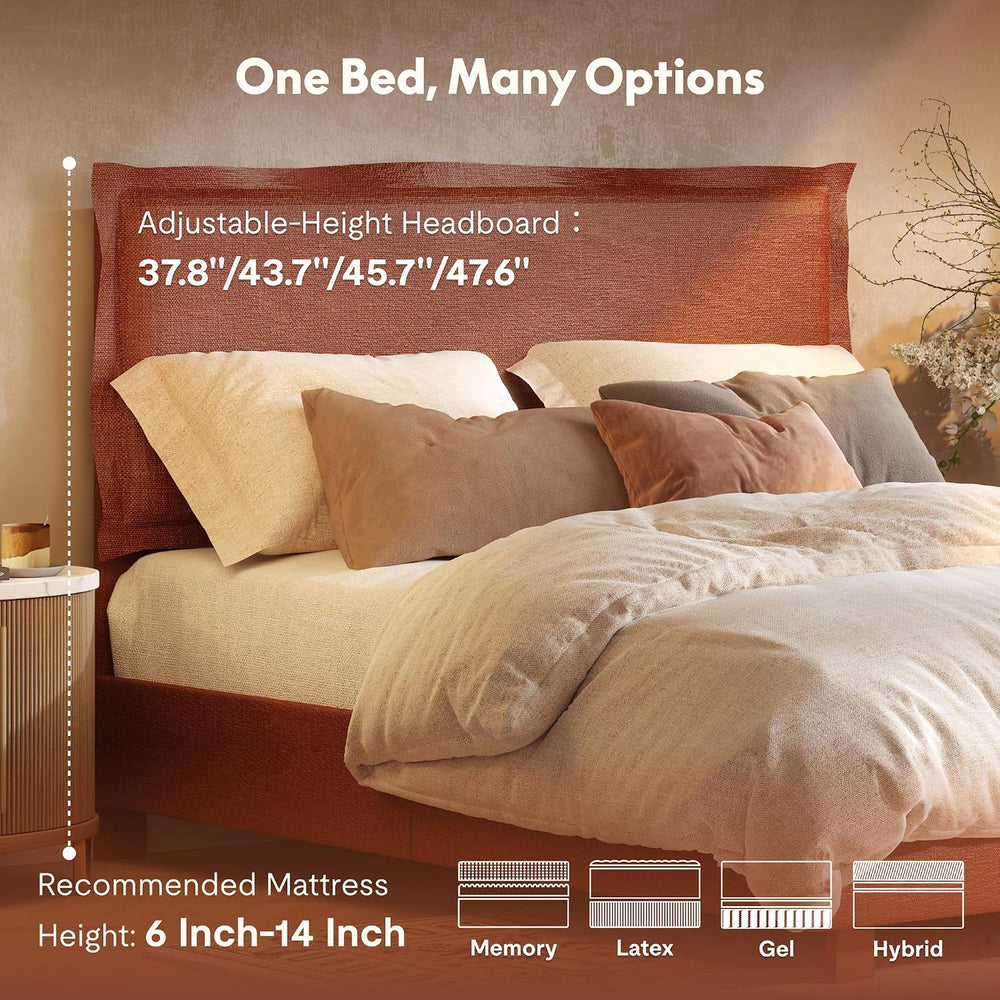 FLEXISPOT All-In-One Adjustable Bed Frame with Upholstered Flange Edge Headbo...