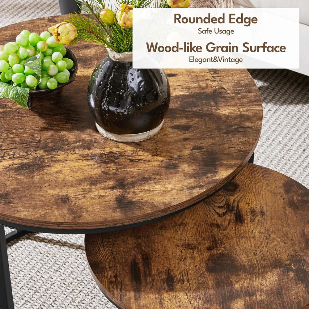 Yaheetech Small Round Nesting Coffee & Side Table Set of 2, Rustic Brown ...