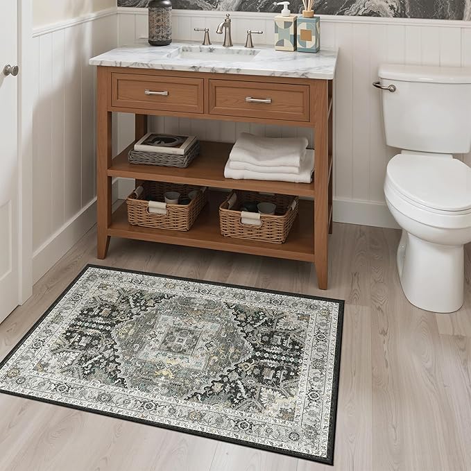 Madane Washable Area Rug 2x3, Small Entryway Rug Non-Slip Vintage Door Mat - Image 4