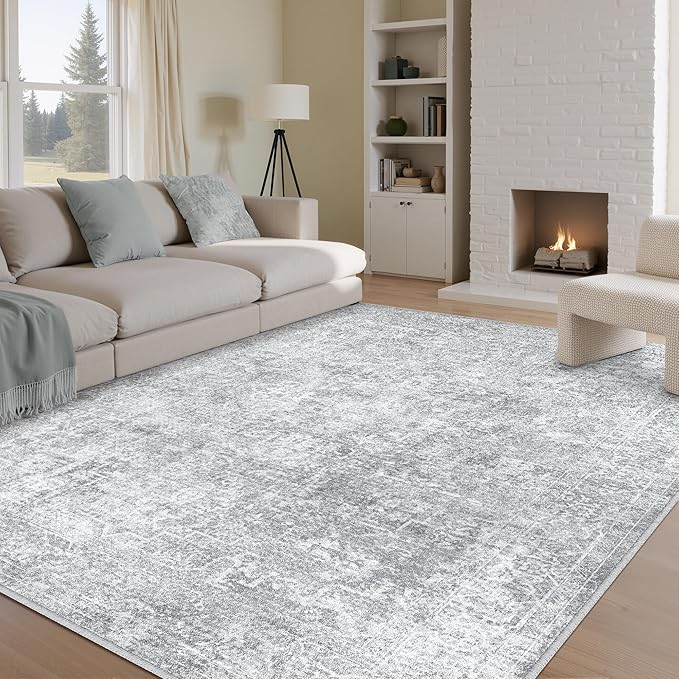 8x10 Area Rug Washable Vintage Living Room Carpet Large Indoor Non Slip Grey - Image 5
