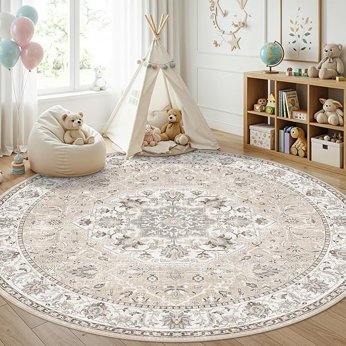 Washable 8ft Round Area Rug by HYHAOYUNLAI