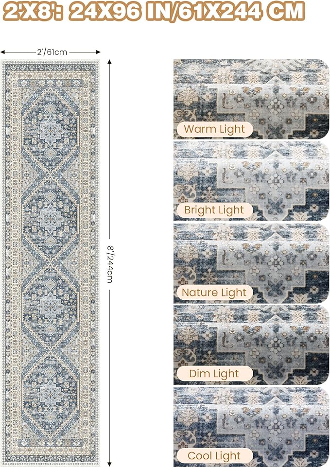 Runner Rug 2x8 Runners for Hallways Non Slip Washable, Vintage Hallway Runner - Image 2