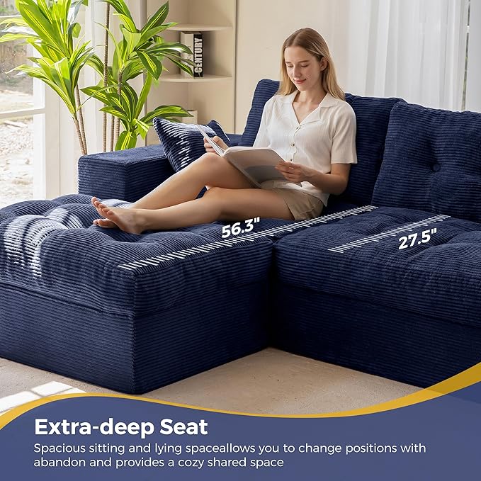 MAXYOYO 104" L Shaped Modular Sectional Sofa with Ottoman, Tufted Bonele...