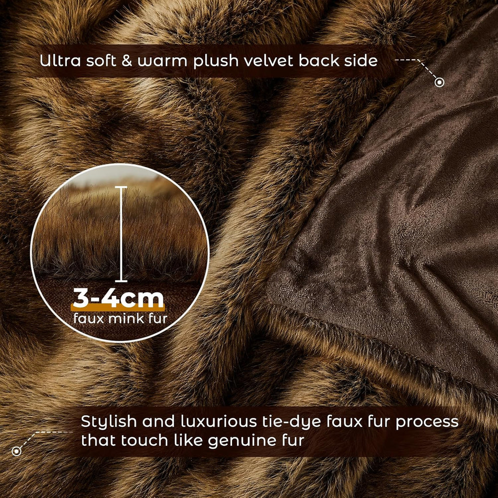 Fluffy Faux Fur Throw Blanket - Thick Warm Blanket 60"x80", Brown