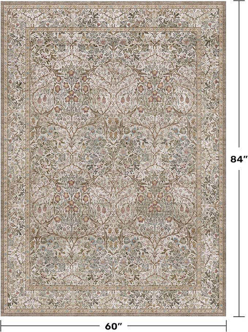 5x7 Washable Moss Green Oriental Area Rug - Image 2