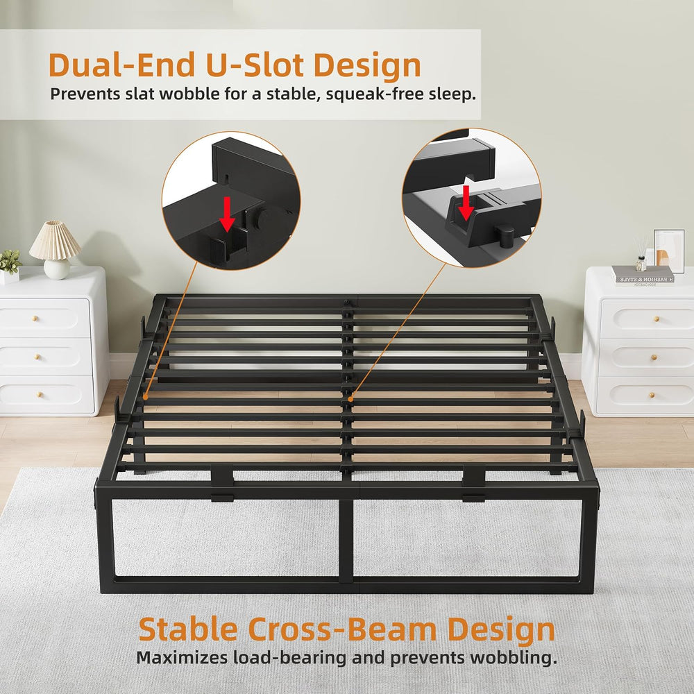 18 Inch Metal King Bed Frame with Steel Support, Noise-Free