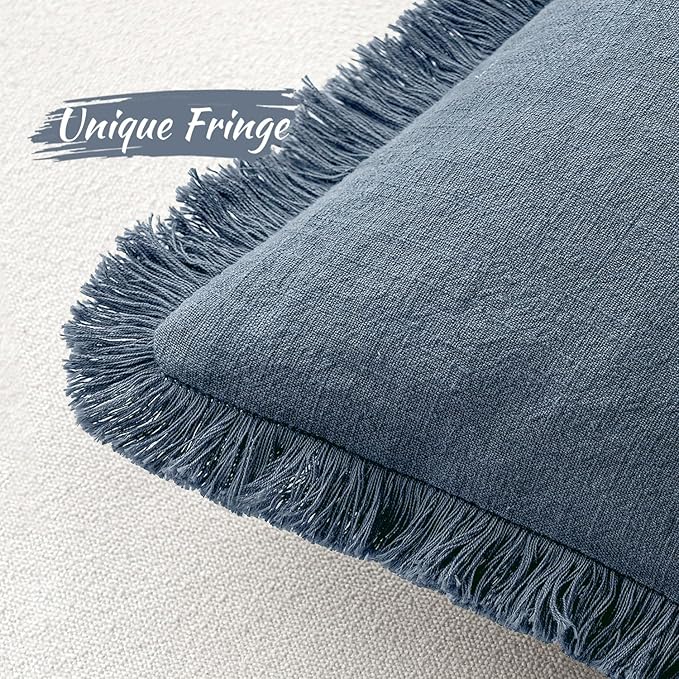 MIULEE Decorative Throw Pillow Covers Neutral Linen Fringe Throw Pillows Set of - Image 3