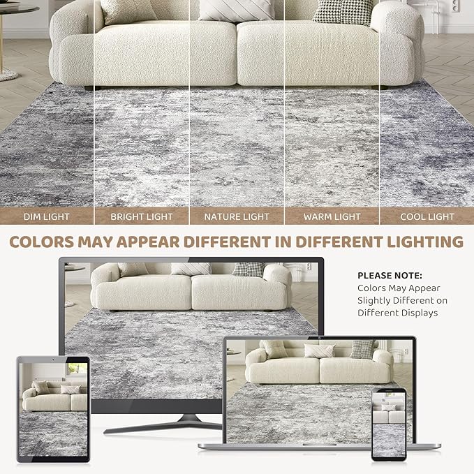 UERMEI Square Area Rugs : Washable 6x6 Neutral Modern Abstract Carpet - Image 5