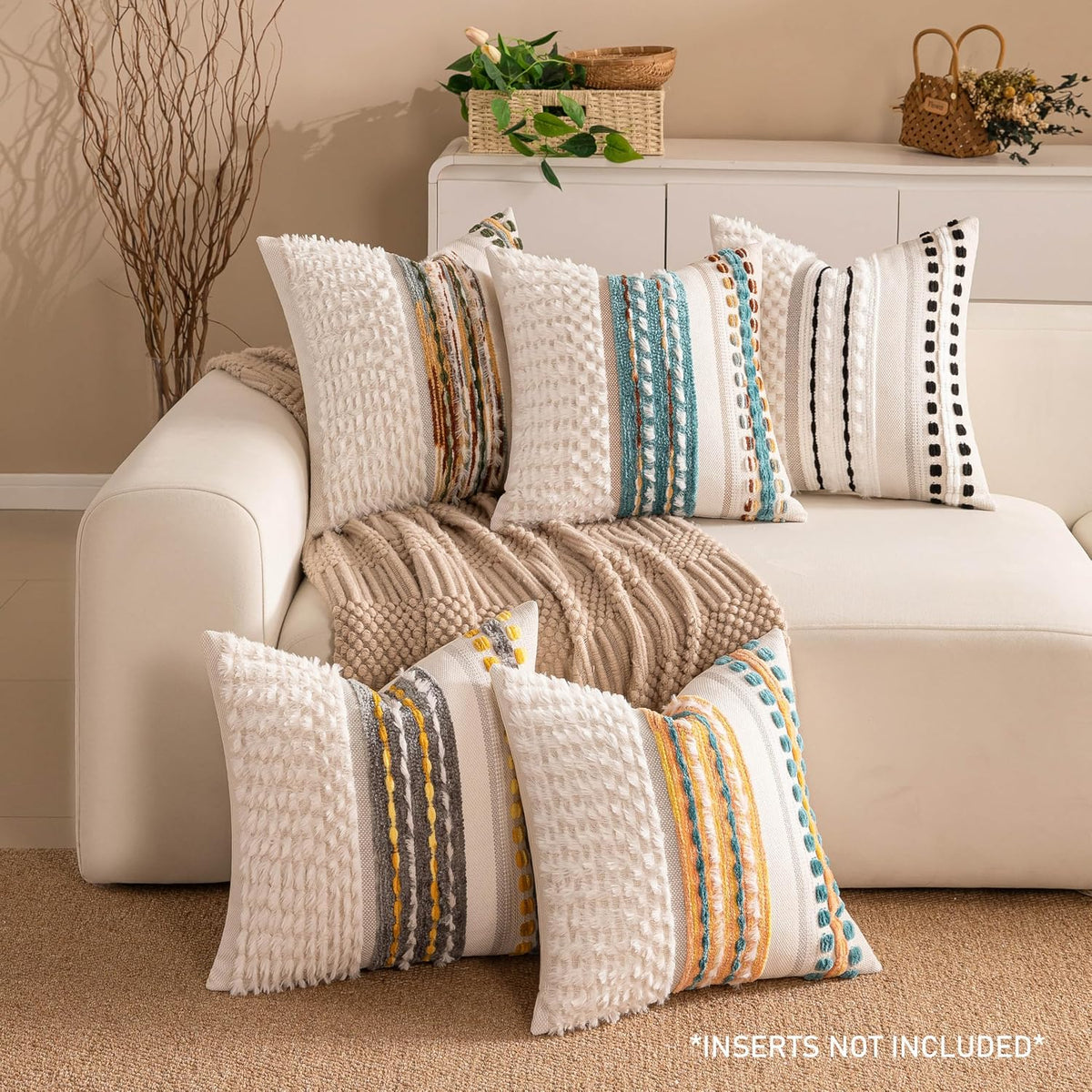 boho chenille tufted couch throw pillow covers 18x18 shown in use