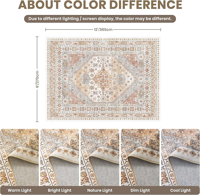 zesthome 9x12 Area Rugs, Stain Resistant Washable Rug, Ultra-Thin Rugs - Image 2