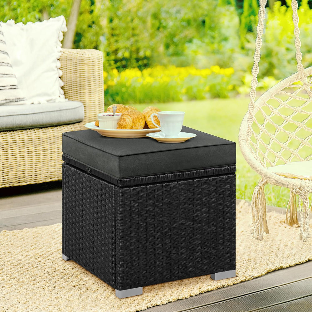 Yaheetech Wicker Ottomans, Set of 2 PE Rattan Side Tables, Black/Gray | Outdo...