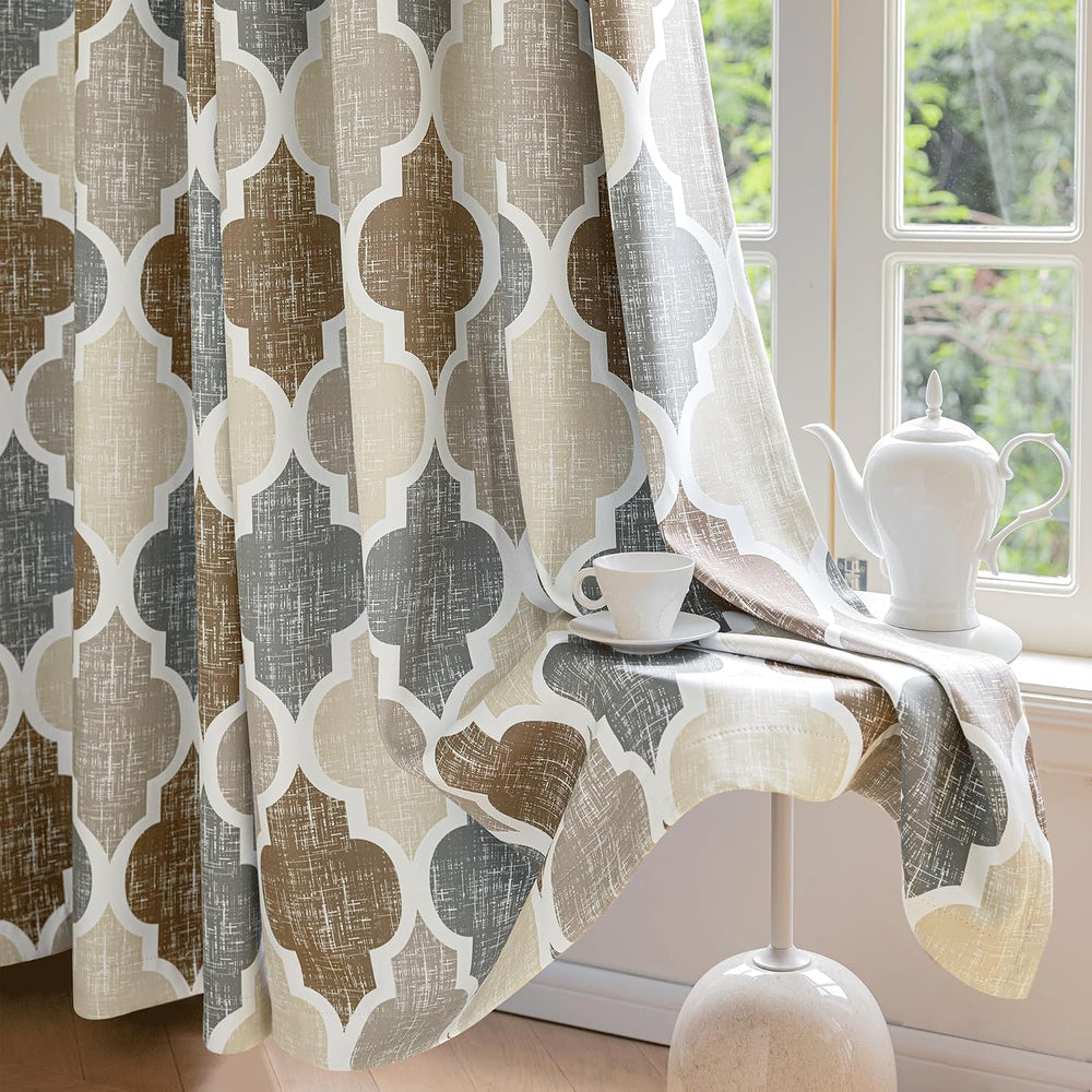 Beauoop Moroccan 100% Blackout Curtains Bedroom Brown Grey 50x63 2 Panels