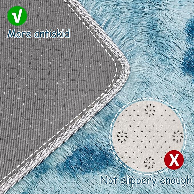 Super Soft Fluffy Living Room Area Rug 2x8 ft Tie-Dyed Light Blue Shaggy Furry - Image 4