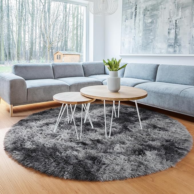 ONASAR Tie-Dyed Dark Grey Round Area Rugs 5ft, Ultra Soft Bedroom Circle Rug - Image 7