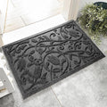 Boho Grey Floral Leaves Outdoor Indoor Entrance Doormats, Absorbent Durable by VivaNest