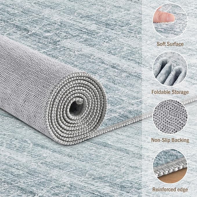 8x10 Area Rugs Living Room: Washable Large Neutral Soft Rug Farmhouse Stain - Image 3