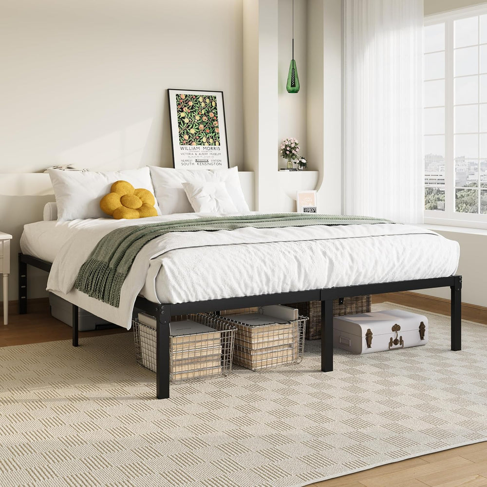 Allewie Full Size Bed Frame, 14 inch Metal Beds with Storage Space, Black