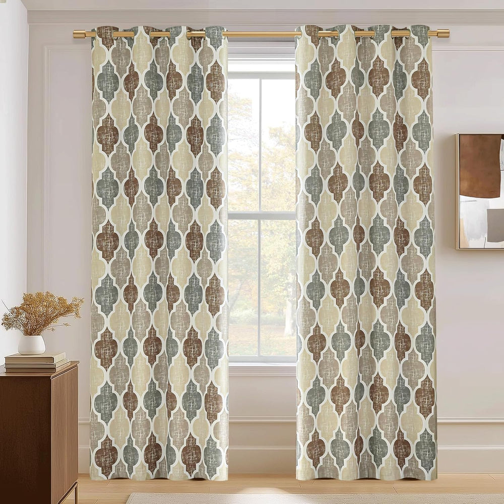 Beauoop Moroccan 100% Blackout Curtains Bedroom Brown Grey 50x63 2 Panels