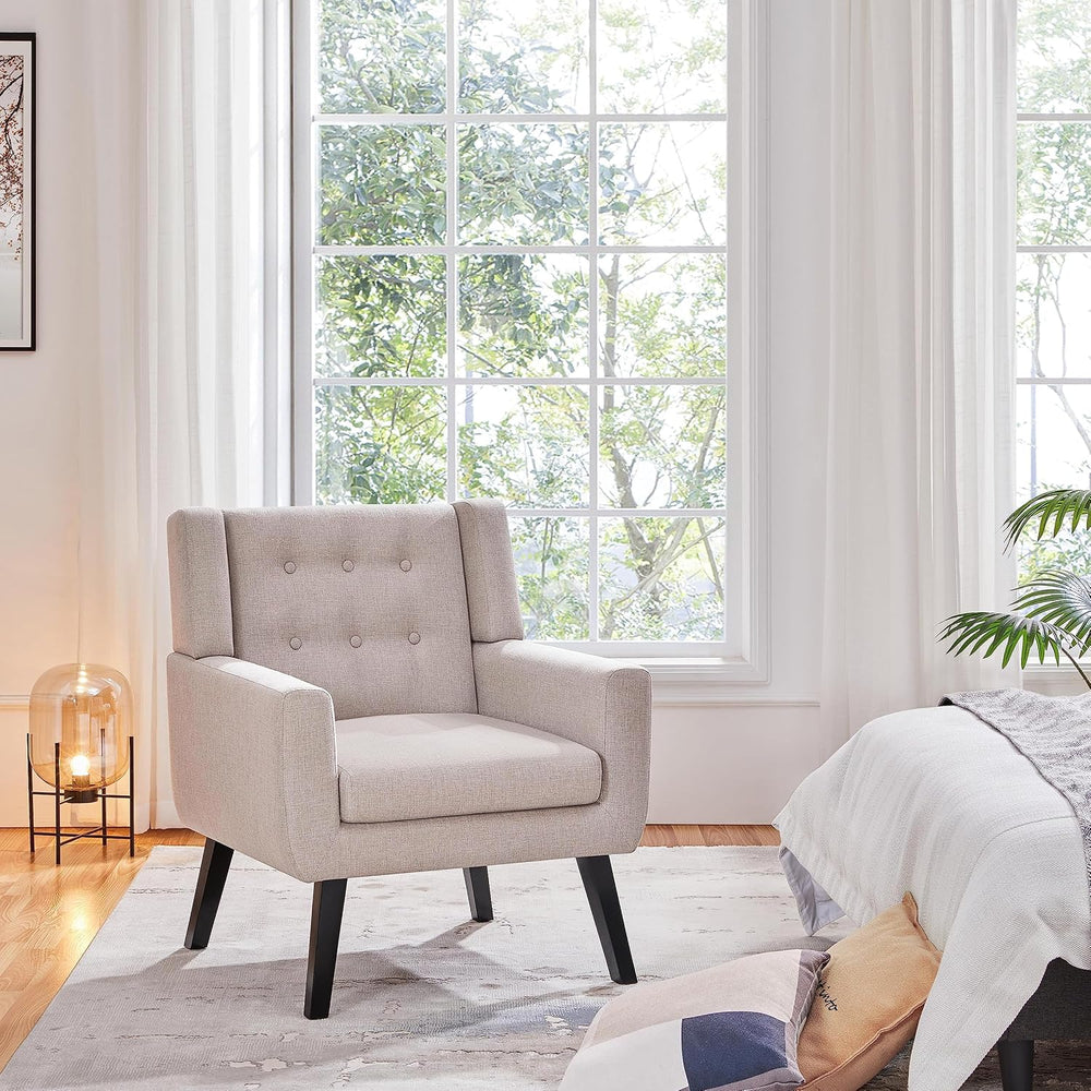 Yaheetech Accent Chair, Living Room Chair, Mid-Century Modern Vibe, Beige