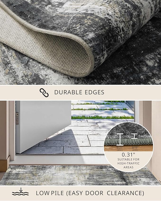 Latte&Fog 8x10 Area Rugs for Living Room, Large Black Modern Abstract Washable - Image 5