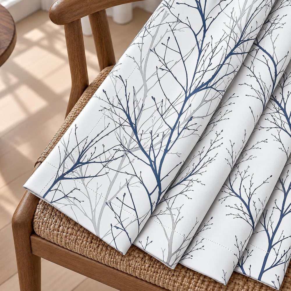 FMFUNCTEX 100% Blackout Blue Grey Tree Branch Curtains 54 Inch 2 Panels