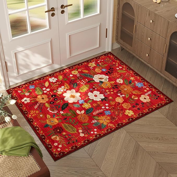 Rugcomf Door Mat Indoor Entrance 2x3 Rug Machine Washable Boho Floral Small by Rugcomf