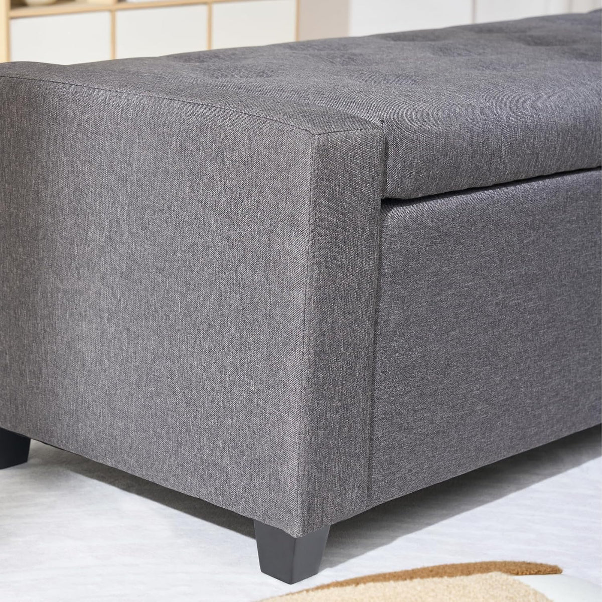 Storage Bench for Bedroom, 48.4'' End of Bed Grey Ottoman Lined Fabric Upholstered Shoe Bench for Entryway, Hallway, Bedroom, Cloakroom, Living Room, Grey.
