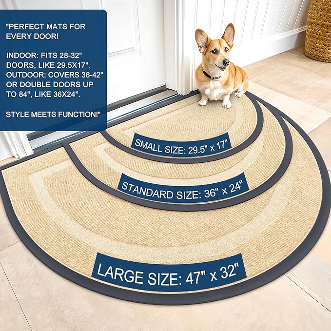 OLANLY Half Circle Door Mat Indoor Outdoor Entrance Welcome, Waterproof - Image 3