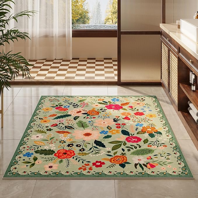 Rugcomf Area Rug 4x6 Rug Washable Boho Rugs Non Slip Low Pile Floral Small - Image 7