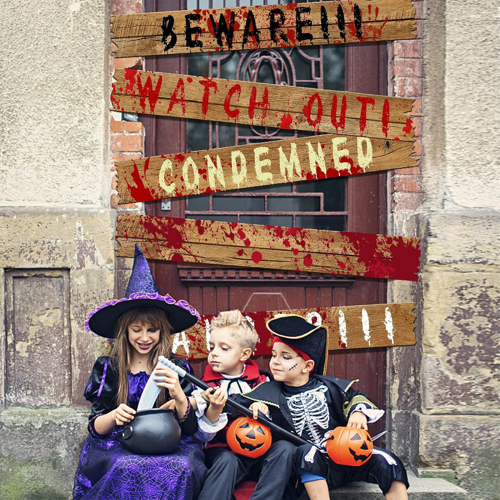 10Pcs 39"x4.7" Halloween Haunted Window Boards, Scary Window Warnin...