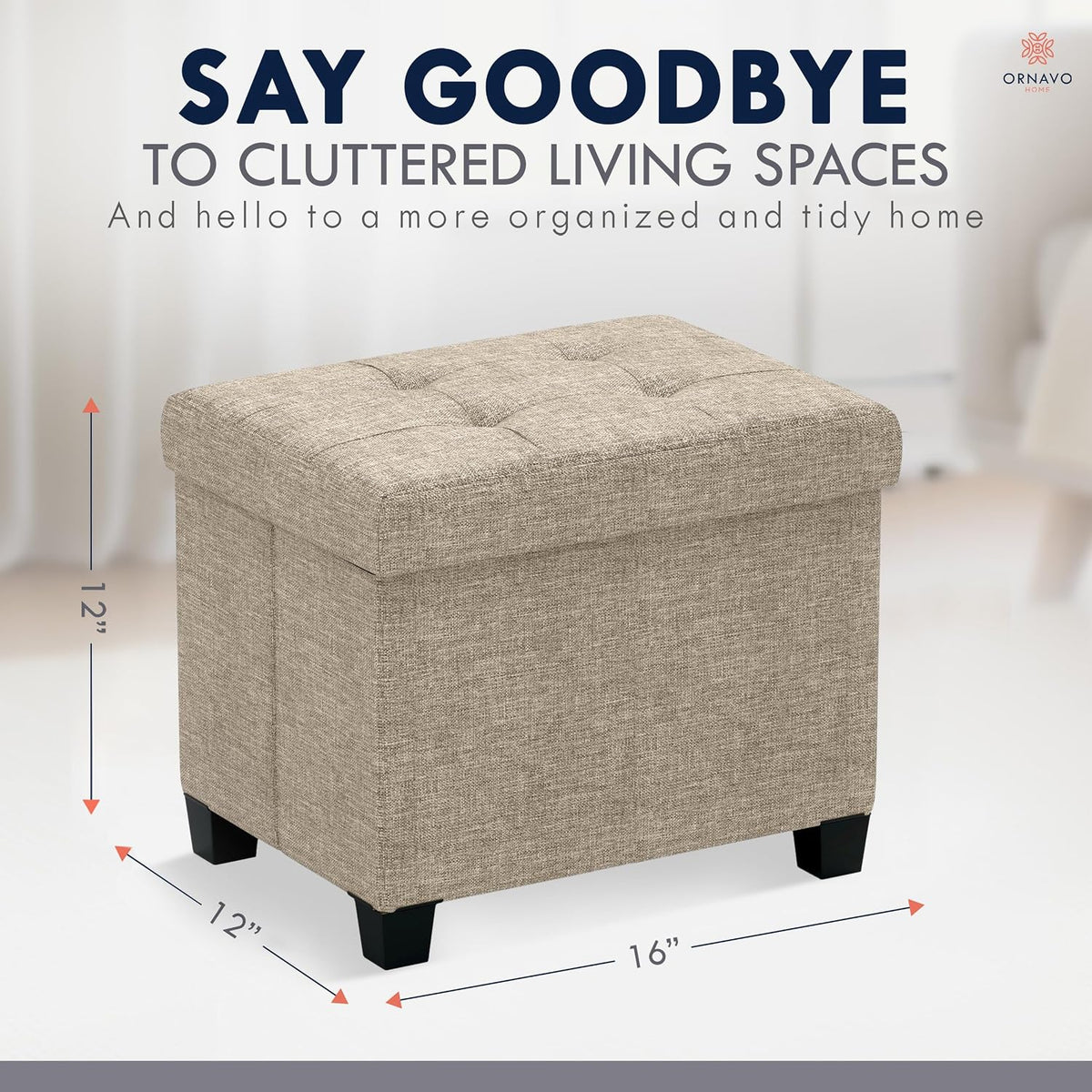 ornavo home small rectangle storage ottoman with legs shown in use