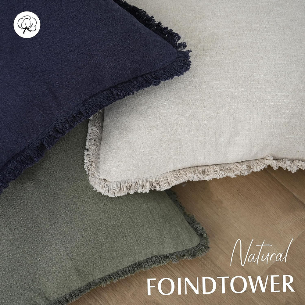 Foindtower Decorative Linen Fringe Throw Pillow Covers 26×26 Inch,Beige