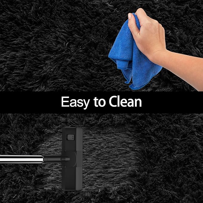 2x5 Bedside Area Rugs for Bedroom Soft Fluffy Shag Black Rug for Hallway - Image 7