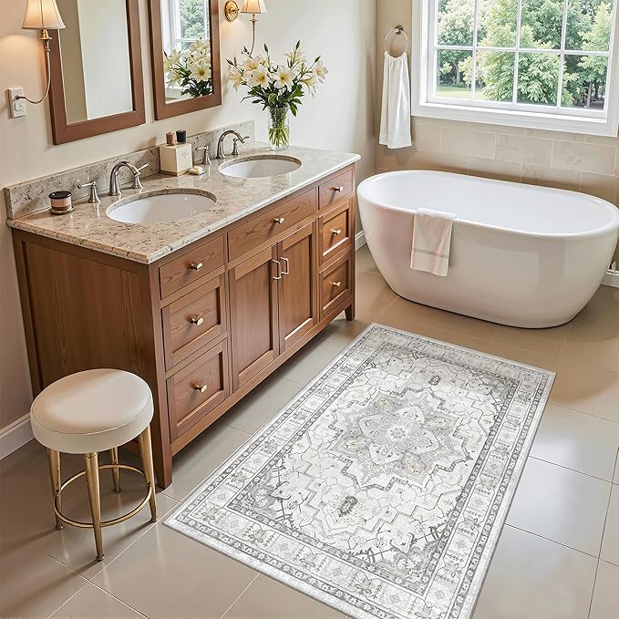 Madane Washable Area Rug 2x3, Small Entryway Rug Non-Slip Vintage Door Mat - Image 4