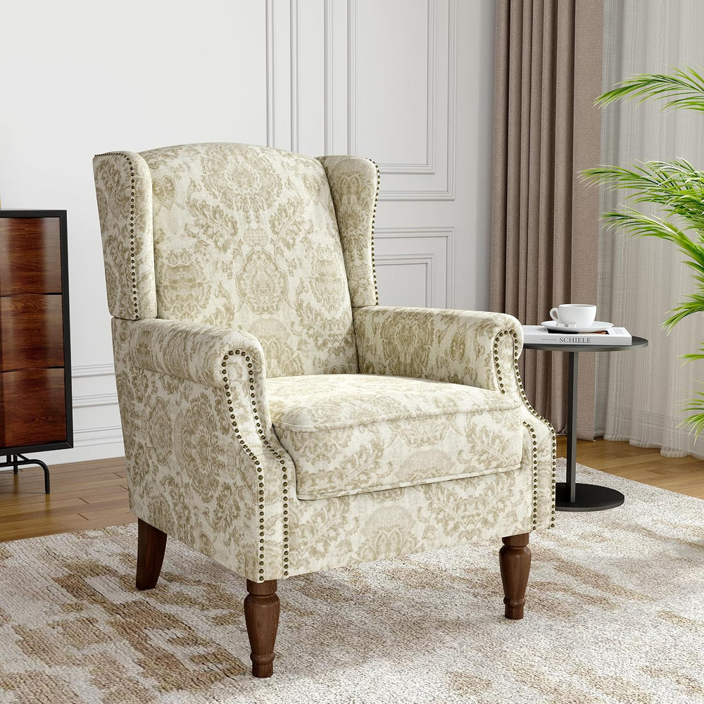 Wingback Accent Chair, High Back Upholstered Armchair, White