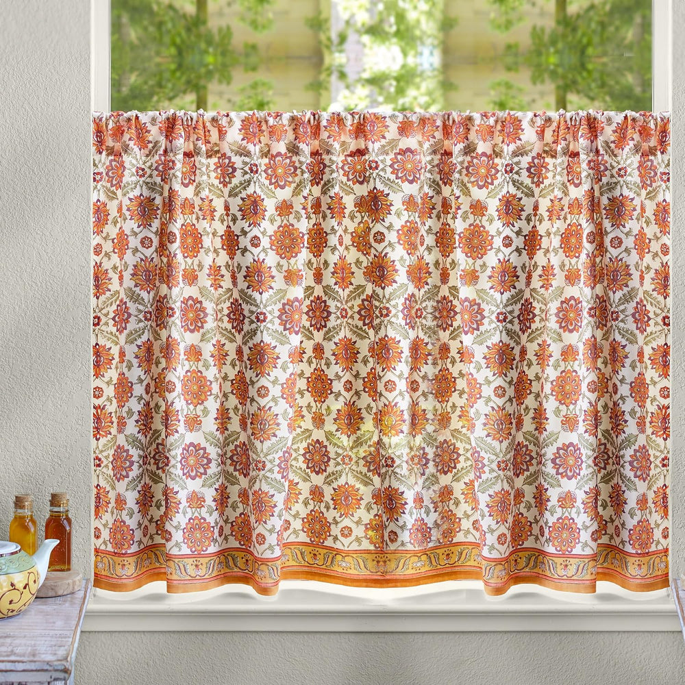 Half Kitchen Cotton Curtains for Small Windows, Bathroom and Cafe Hand Block ...
